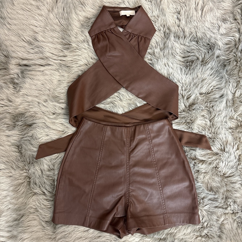 SOLD Meshki Chocolate Faux Leather Ensemble